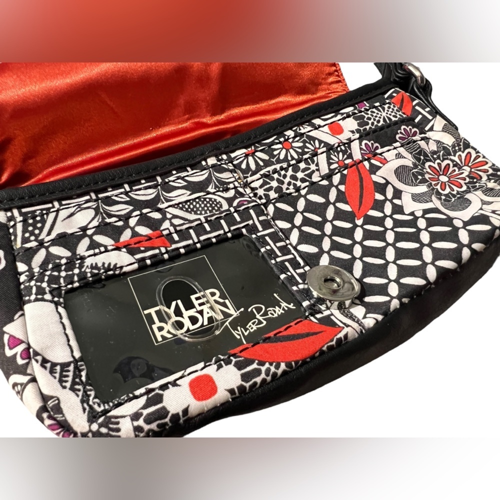 Tyler Rodan Floral Black and White Crossbody Bag with Purple & Orange Accents - Picture 6 of 16